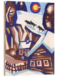 Holzbild Wölfe in einem Winterdorf - Anatoliy Chudinovskikh