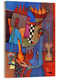 Holzbild Der König und die Königin spielen Schach