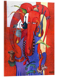 Acrylglasbild Narr mit Fisch, Gabel, Früchten und Kaffeekannen - Andrej Losovoj