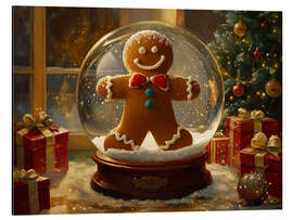 Alubild Vintage-Weihnachtsschneekugel mit Lebkuchenmotiv