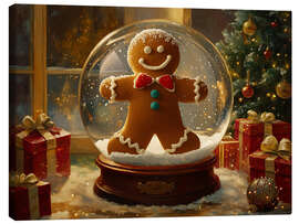 Leinwandbild Vintage-Weihnachtsschneekugel mit Lebkuchenmotiv