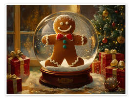 Poster Vintage-Weihnachtsschneekugel mit Lebkuchenmotiv