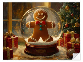 Wandsticker Vintage-Weihnachtsschneekugel mit Lebkuchenmotiv