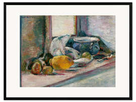 Gerahmter Kunstdruck Blauer Topf und Zitrone