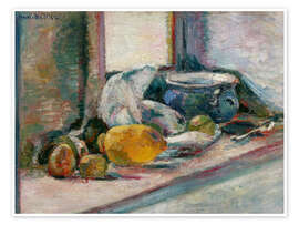 Poster Blauer Topf und Zitrone