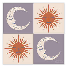 Wandbild Sonnen- und Mond-Schachbrettmuster