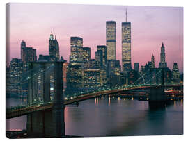 Leinwandbild Skyline von New York City in der Abenddämmerung, 1980er