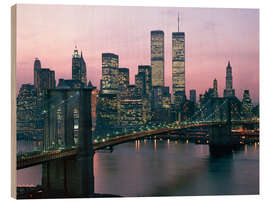 Holzbild Skyline von New York City in der Abenddämmerung, 1980er