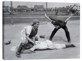Leinwandbild Umpire Calling Safe, 50er Baseball