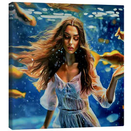 Leinwandbild Eine wunderschöne Frau tanzt unter Wasser - Simona Zecca