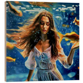 Holzbild Eine wunderschöne Frau tanzt unter Wasser - Simona Zecca