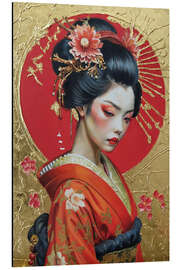 Magnettafel Geisha im roten Kimono vor goldenem Hintergrund