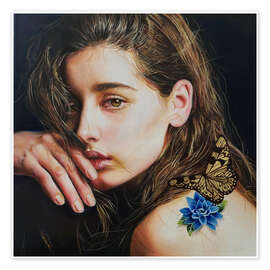 Poster Tattoo und goldener Schmetterling