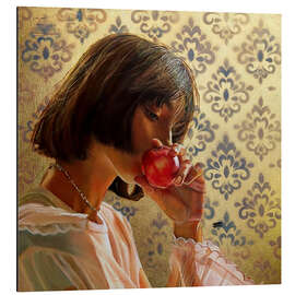Alubild Porträt eines Mädchens mit rotem Apfel - Simona Zecca