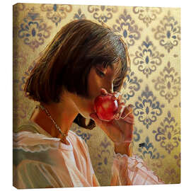 Leinwandbild Porträt eines Mädchens mit rotem Apfel - Simona Zecca