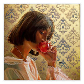 Wandbild Porträt eines Mädchens mit rotem Apfel - Simona Zecca