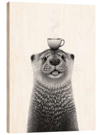 Holzbild Otter mit Kaffee - Valeriya Korenkova