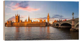 Holzbild Westminster Palace und Big Ben in London bei Sonnenaufgang - Dieter Meyrl