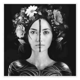 Wandbild Frau mit Blumenkopfschmuck