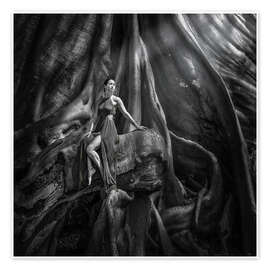 Wandbild Frau und der alte Baum