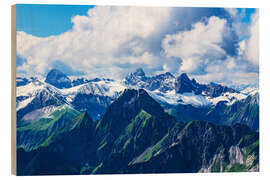 Holzbild Blick vom Nebelhorn bei Oberstdorf auf die Alpen - Rico Ködder