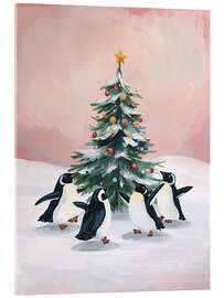 Acrylglasbild Pinguine tanzen um Tannenbaum - Ohkimiko