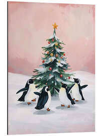 Alubild Pinguine tanzen um Tannenbaum - Ohkimiko