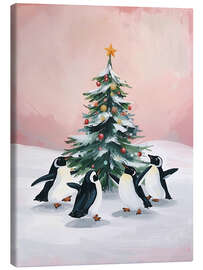Leinwandbild Pinguine tanzen um Tannenbaum - Ohkimiko