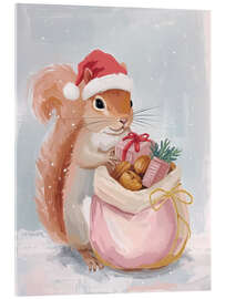 Acrylglasbild Süßes Eichhörnchen und Weihnachtsgeschenke - Ohkimiko