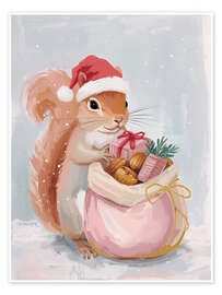 Wandbild Süßes Eichhörnchen und Weihnachtsgeschenke - Ohkimiko