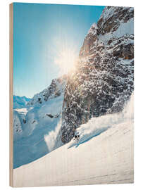Holzbild Arlberg Skifahren im Tiefschnee - Lucas Tiefenthaler
