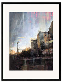 Gerahmter Kunstdruck S-Bahn-Fahrt am Berliner Abend