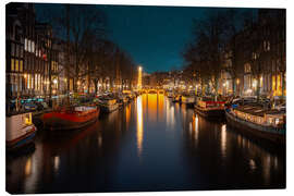 Leinwandbild Amsterdamer Grachten bei Nacht - George Pachantouris