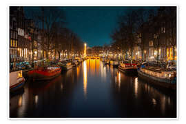 Poster Amsterdamer Grachten bei Nacht - George Pachantouris