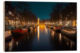 Holzbild Amsterdamer Grachten bei Nacht - George Pachantouris