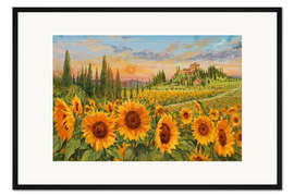 Gerahmter Kunstdruck Sonnenblumen in der Toskana