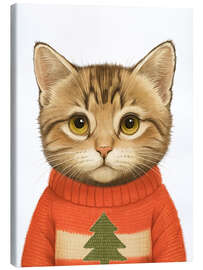 Leinwandbild Katze im Weihnachtspullover - Nikita Korenkov