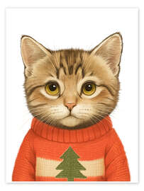 Wandbild Katze im Weihnachtspullover - Nikita Korenkov