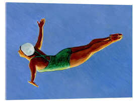 Acrylglasbild Turmspringerin mit grünem Badeanzug