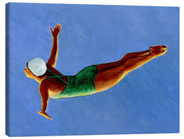 Leinwandbild Turmspringerin mit grünem Badeanzug
