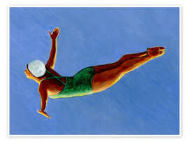 Poster Turmspringerin mit grünem Badeanzug