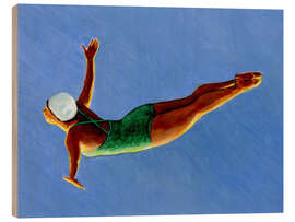 Holzbild Turmspringerin mit grünem Badeanzug