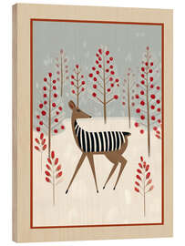 Holzbild Hirsche im verschneiten Wald