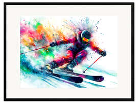 Gerahmter Kunstdruck Skifahrer in voller Fahrt