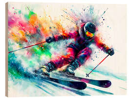 Holzbild Skifahrer in voller Fahrt