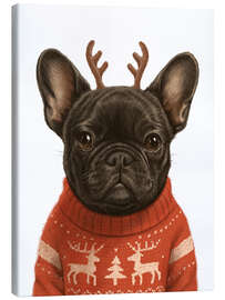 Leinwandbild Französische Bulldogge im Weihnachtspullover - Nikita Korenkov