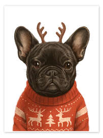 Wandbild Französische Bulldogge im Weihnachtspullover - Nikita Korenkov