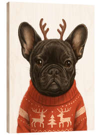 Holzbild Französische Bulldogge im Weihnachtspullover - Nikita Korenkov