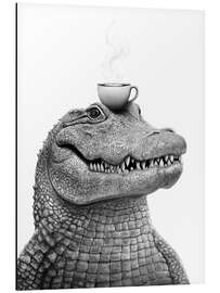 Alubild Krokodil mit Kaffee