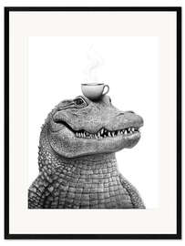 Gerahmter Kunstdruck Krokodil mit Kaffee